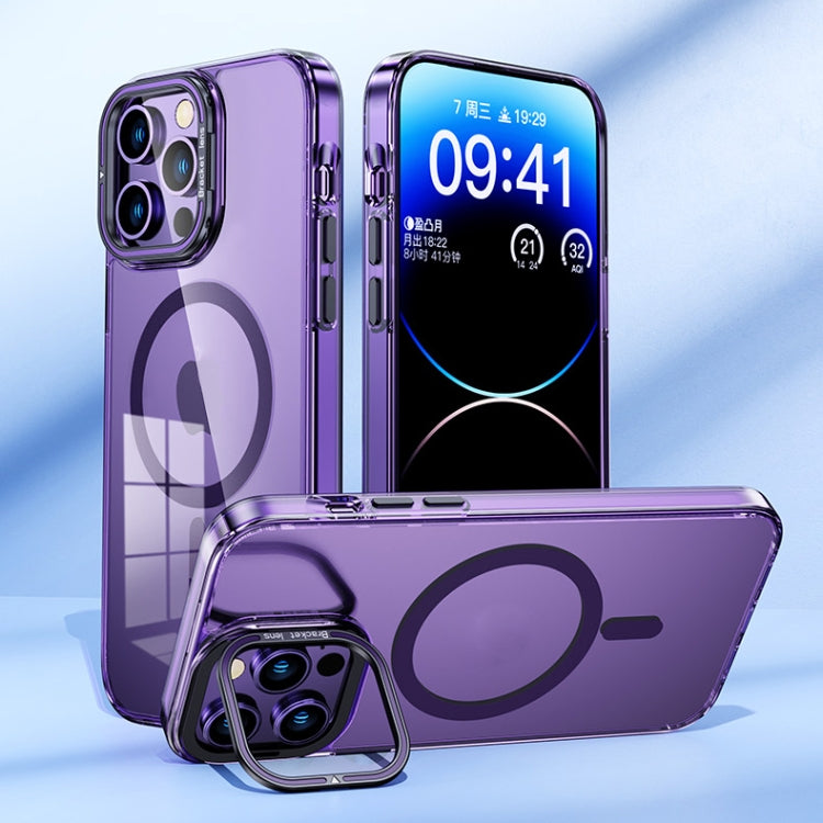 For iPhone 14 Plus MagSafe Magnetic Invisible Holder Transparent Phone Case(Purple) - iPhone 14 Plus Cases by buy2fix | Online Shopping UK | buy2fix