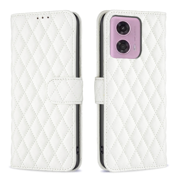 For Motorola Moto G34 5G Diamond Lattice Wallet Flip Leather Phone Case(White) - Motorola Cases by buy2fix | Online Shopping UK | buy2fix