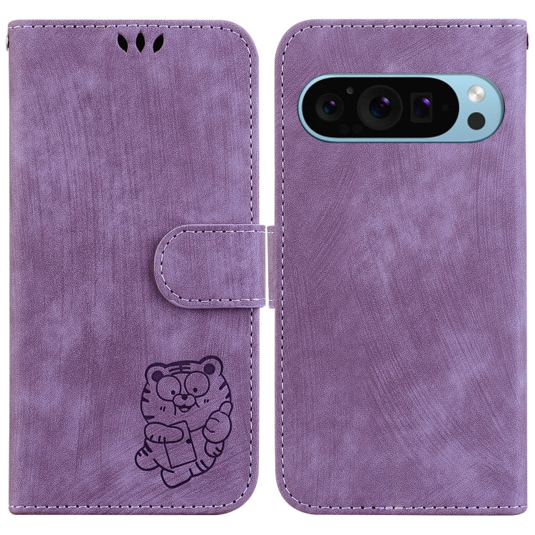 For Google Pixel 9 Little Tiger Embossed Leather Phone Case(Purple) - Google Cases by buy2fix | Online Shopping UK | buy2fix