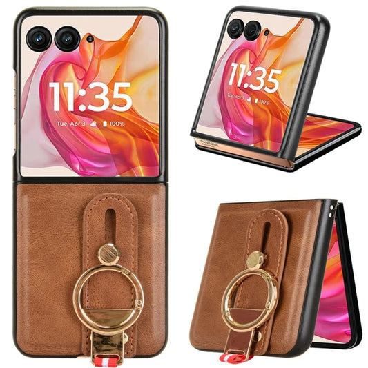 For Motorola Razr 50 Ultra Wristband Leather Back Phone Case(Brown) - Motorola Cases by buy2fix | Online Shopping UK | buy2fix