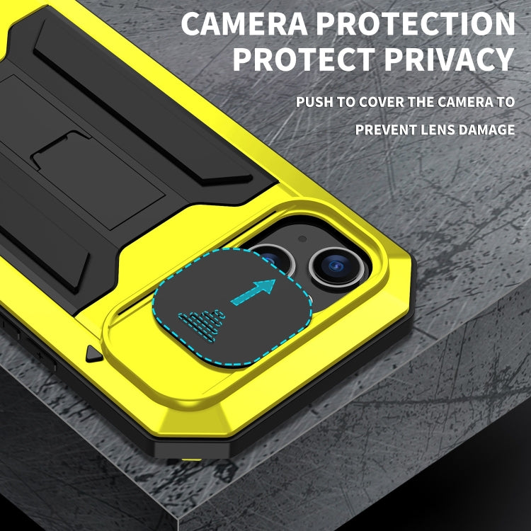 For iPhone 15 R-JUST Sliding Camera Life Waterproof Holder Phone Case(Yellow) - iPhone 15 Cases by R-JUST | Online Shopping UK | buy2fix