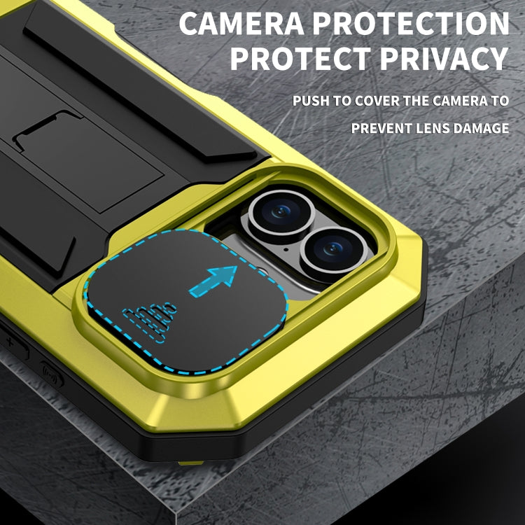 For iPhone 16 Plus R-JUST Sliding Camera IP54 Life Waterproof Holder Phone Case(Yellow) - iPhone 16 Plus Cases by R-JUST | Online Shopping UK | buy2fix