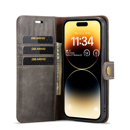 For iPhone 15 Pro DG.MING Crazy Horse Texture Detachable Magnetic Leather Phone Case(Grey) - iPhone 15 Pro Cases by DG.MING | Online Shopping UK | buy2fix