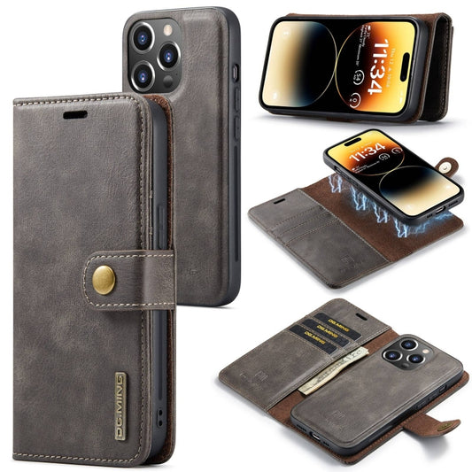 For iPhone 15 Pro Max DG.MING Crazy Horse Texture Detachable Magnetic Leather Phone Case(Grey) - iPhone 15 Pro Max Cases by DG.MING | Online Shopping UK | buy2fix