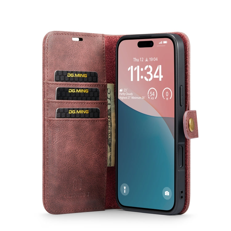 For iPhone 16 DG.MING Crazy Horse Texture Detachable Magnetic Leather Phone Case(Red) - iPhone 16 Cases by DG.MING | Online Shopping UK | buy2fix