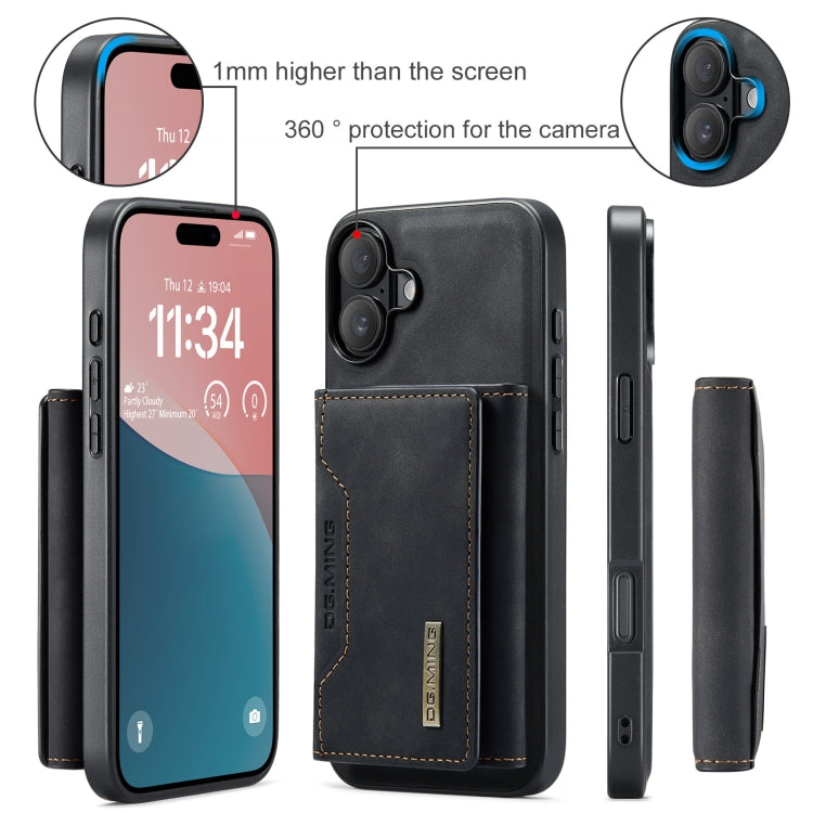 For iPhone 16 DG.MING M2 Series 3-Fold Card Bag Wallet Leather Phone Case(Black) - iPhone 16 Cases by DG.MING | Online Shopping UK | buy2fix