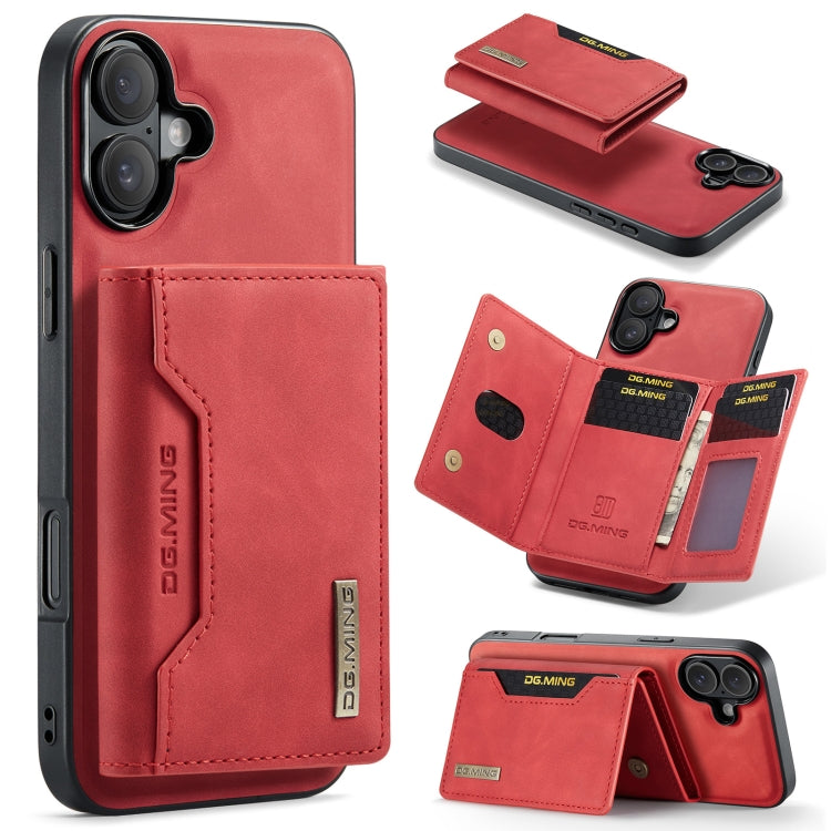 For iPhone 16 DG.MING M2 Series 3-Fold Card Bag Wallet Leather Phone Case(Red) - iPhone 16 Cases by DG.MING | Online Shopping UK | buy2fix