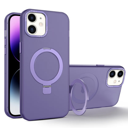 For iPhone 11 MagSafe Metal Holder Frosted Translucent Phone Case(Dark Purple) - iPhone 11 Cases by buy2fix | Online Shopping UK | buy2fix