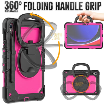 For Samsung Galaxy Tab S9 D Type Silicone Hybrid PC Tablet Case with Handle Holder(Rose Red PC) - Galaxy Tab S9 Cases by buy2fix | Online Shopping UK | buy2fix