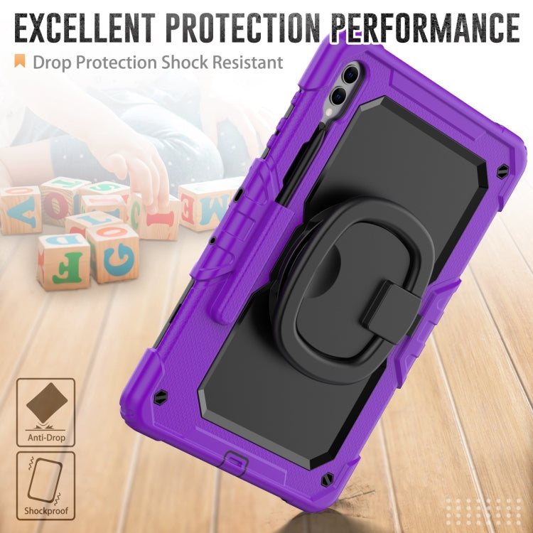 For Samsung Galaxy Tab S9+ D Type Silicone Hybrid PC Tablet Case with Handle Holder(Purple) - Galaxy Tab S9+ Cases by buy2fix | Online Shopping UK | buy2fix