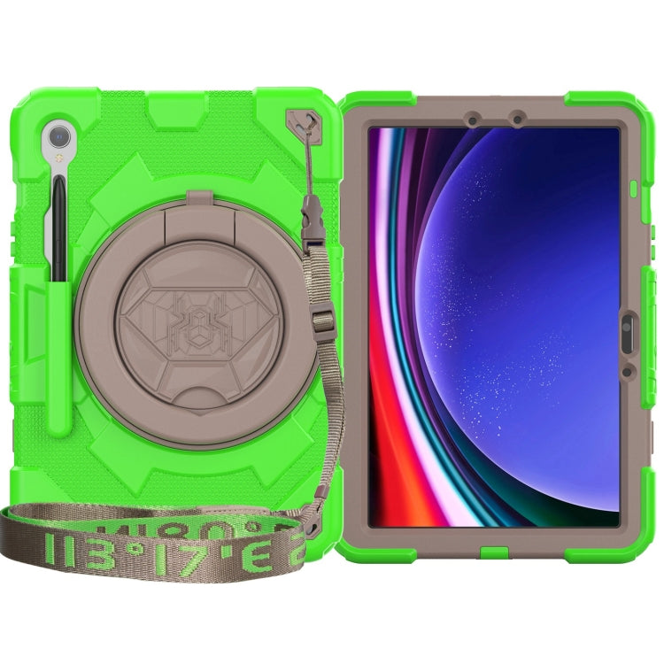 For Samsung Galaxy Tab S9 Spider Rotation Handle Silicone Hybrid PC Tablet Case(Grey Green) - Galaxy Tab S9 Cases by buy2fix | Online Shopping UK | buy2fix