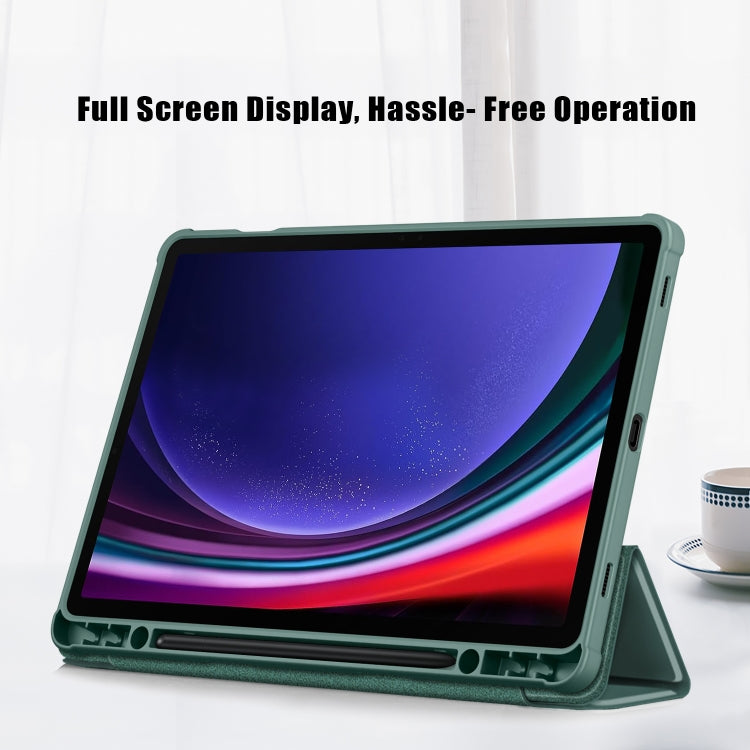 For Samsung Galaxy Tab S9 Acrylic 3-folding Smart Leather Tablet Case(Deep Green) - Galaxy Tab S9 Cases by buy2fix | Online Shopping UK | buy2fix