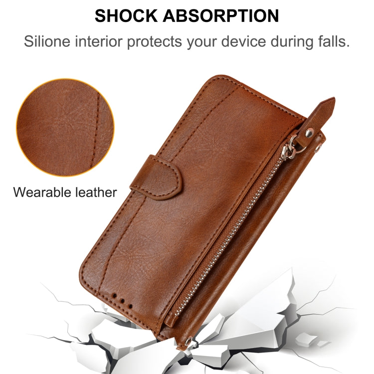 For iPhone 16 Pro Oil Skin Zipper Wallet Leather Phone Case(Brown) - iPhone 16 Pro Cases by buy2fix | Online Shopping UK | buy2fix