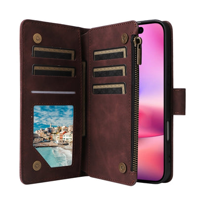 For iPhone 16 Crossbody Multi-card Slot Wallet Zipper Leather Phone Case(Coffee) - iPhone 16 Cases by buy2fix | Online Shopping UK | buy2fix