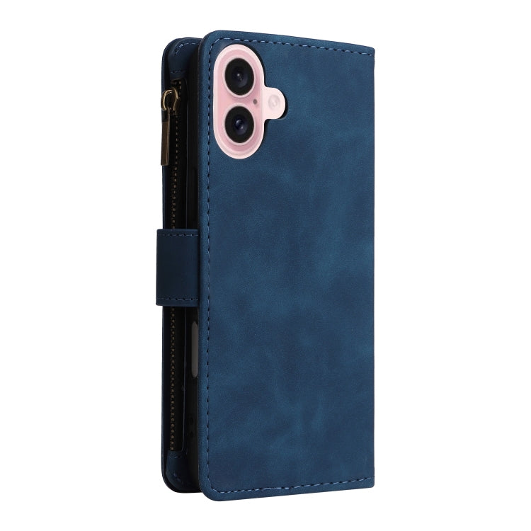 For iPhone 16 Crossbody Multi-card Slot Wallet Zipper Leather Phone Case(Dark Blue) - iPhone 16 Cases by buy2fix | Online Shopping UK | buy2fix