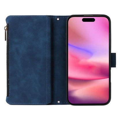 For iPhone 16 Crossbody Multi-card Slot Wallet Zipper Leather Phone Case(Dark Blue) - iPhone 16 Cases by buy2fix | Online Shopping UK | buy2fix