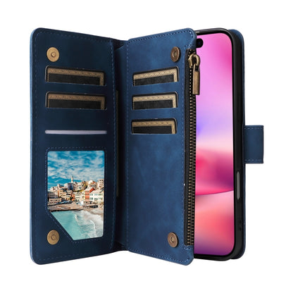 For iPhone 16 Crossbody Multi-card Slot Wallet Zipper Leather Phone Case(Dark Blue) - iPhone 16 Cases by buy2fix | Online Shopping UK | buy2fix