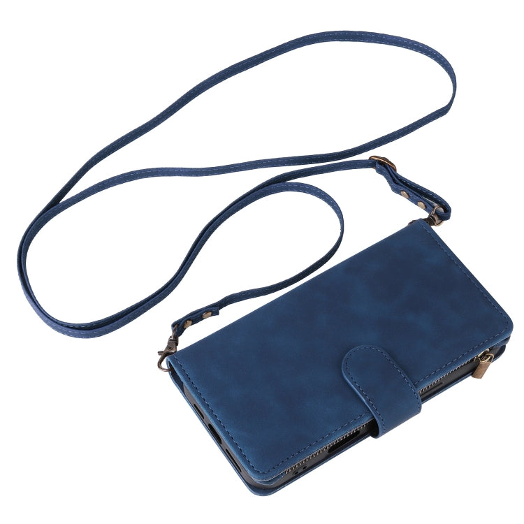 For iPhone 16 Crossbody Multi-card Slot Wallet Zipper Leather Phone Case(Dark Blue) - iPhone 16 Cases by buy2fix | Online Shopping UK | buy2fix