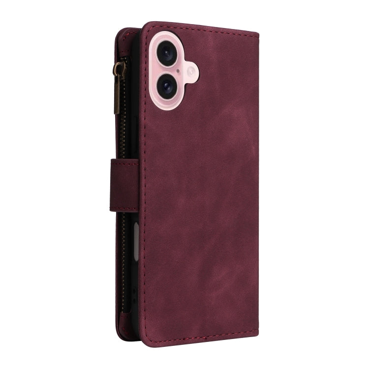 For iPhone 16 Plus Crossbody Multi-card Slot Wallet Zipper Leather Phone Case(Wine Red) - iPhone 16 Plus Cases by buy2fix | Online Shopping UK | buy2fix