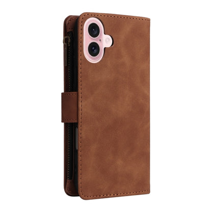 For iPhone 16 Plus Crossbody Multi-card Slot Wallet Zipper Leather Phone Case(Brown) - iPhone 16 Plus Cases by buy2fix | Online Shopping UK | buy2fix