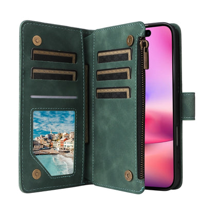 For iPhone 16 Plus Crossbody Multi-card Slot Wallet Zipper Leather Phone Case(Green) - iPhone 16 Plus Cases by buy2fix | Online Shopping UK | buy2fix