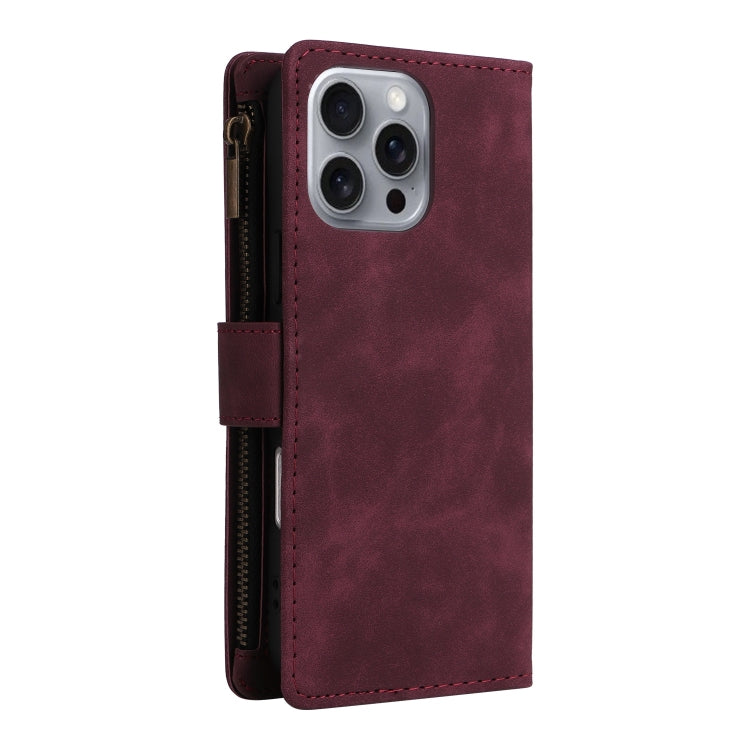 For iPhone 16 Pro Crossbody Multi-card Slot Wallet Zipper Leather Phone Case(Wine Red) - iPhone 16 Pro Cases by buy2fix | Online Shopping UK | buy2fix