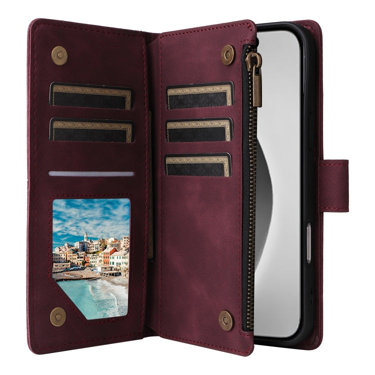 For iPhone 16 Pro Crossbody Multi-card Slot Wallet Zipper Leather Phone Case(Wine Red) - iPhone 16 Pro Cases by buy2fix | Online Shopping UK | buy2fix