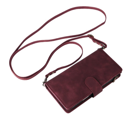 For iPhone 16 Pro Crossbody Multi-card Slot Wallet Zipper Leather Phone Case(Wine Red) - iPhone 16 Pro Cases by buy2fix | Online Shopping UK | buy2fix