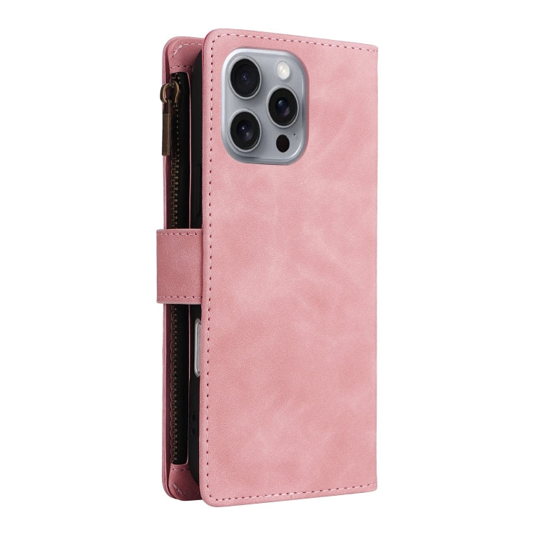 For iPhone 16 Pro Crossbody Multi-card Slot Wallet Zipper Leather Phone Case(Pink) - iPhone 16 Pro Cases by buy2fix | Online Shopping UK | buy2fix