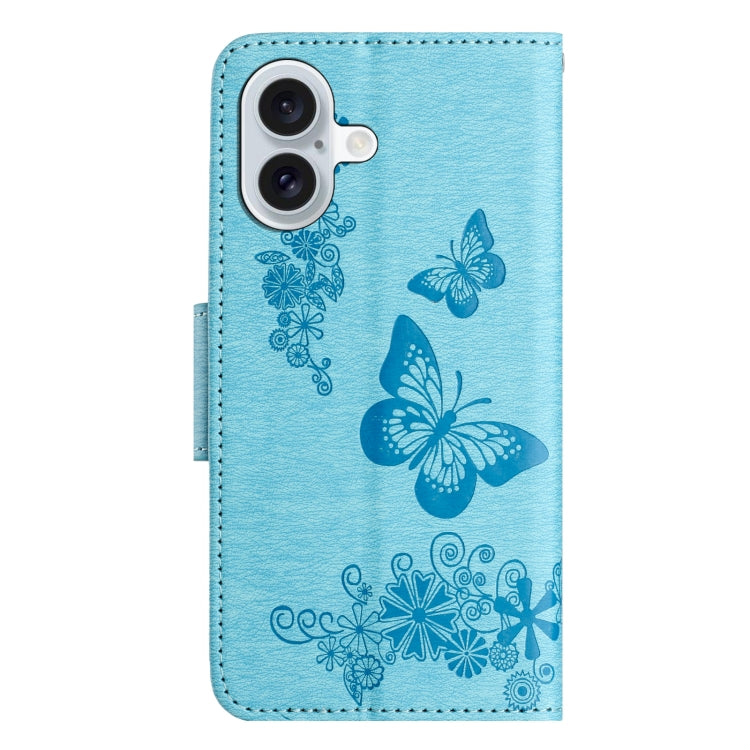 For iPhone 16 Plus Butterfly Embossed Flip Leather Phone Case(Blue) - iPhone 16 Plus Cases by buy2fix | Online Shopping UK | buy2fix