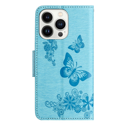 For iPhone 16 Pro Butterfly Embossed Flip Leather Phone Case(Blue) - iPhone 16 Pro Cases by buy2fix | Online Shopping UK | buy2fix