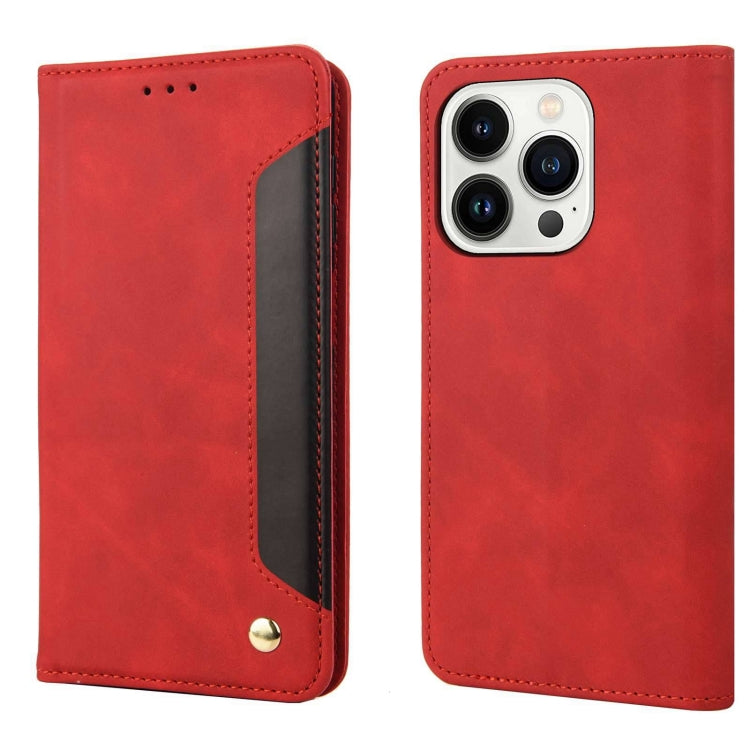 For iPhone 16 Pro Skin Feel Splicing Leather Phone Case(Red) - iPhone 16 Pro Cases by buy2fix | Online Shopping UK | buy2fix