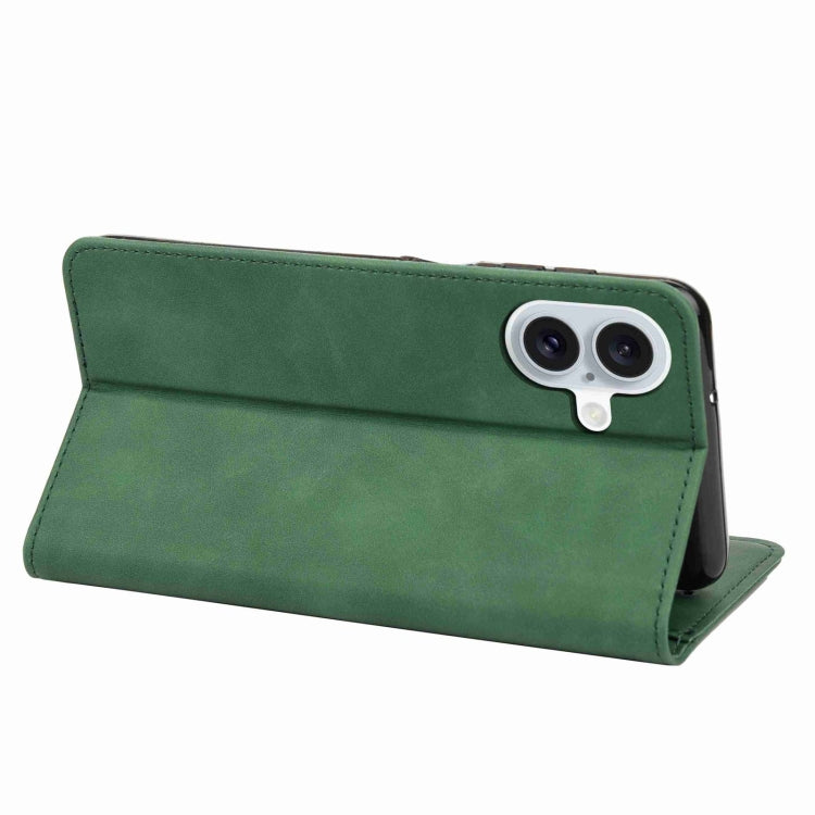 For iPhone 16 Plus Skin Feel Splicing Leather Phone Case(Green) - iPhone 16 Plus Cases by buy2fix | Online Shopping UK | buy2fix