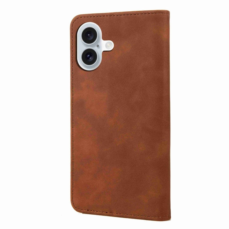 For iPhone 16 Skin Feel Splicing Leather Phone Case(Brown) - iPhone 16 Cases by buy2fix | Online Shopping UK | buy2fix