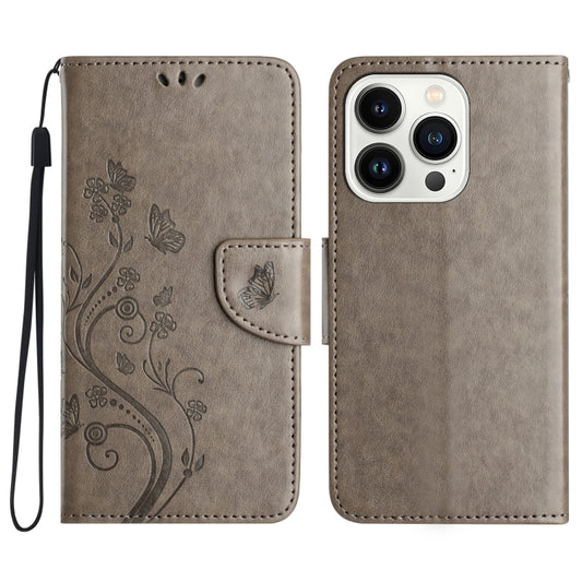 For iPhone 16 Pro Max Butterfly Flower Pattern Flip Leather Phone Case(Grey) - iPhone 16 Pro Max Cases by buy2fix | Online Shopping UK | buy2fix