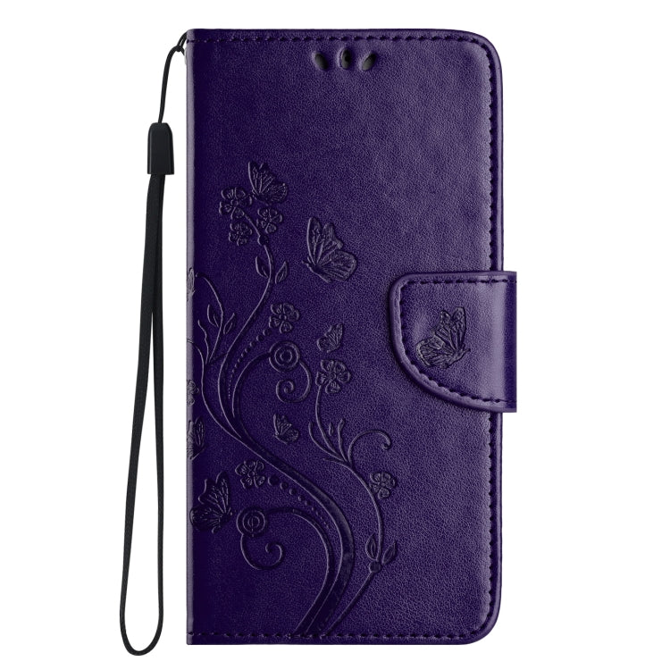 For iPhone 16 Plus Butterfly Flower Pattern Flip Leather Phone Case(Dark Purple) - iPhone 16 Plus Cases by buy2fix | Online Shopping UK | buy2fix