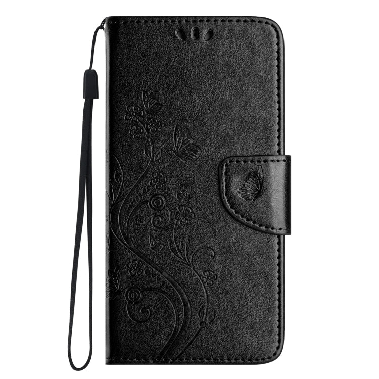 For iPhone 16 Butterfly Flower Pattern Flip Leather Phone Case(Black) - iPhone 16 Cases by buy2fix | Online Shopping UK | buy2fix