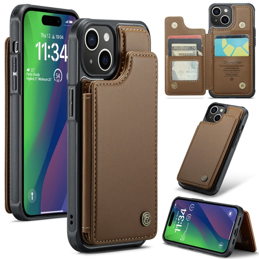 For iPhone 15 Plus CaseMe C22 Card Slots Holder RFID Anti-theft Phone Case(Brown) - iPhone 15 Plus Cases by CaseMe | Online Shopping UK | buy2fix