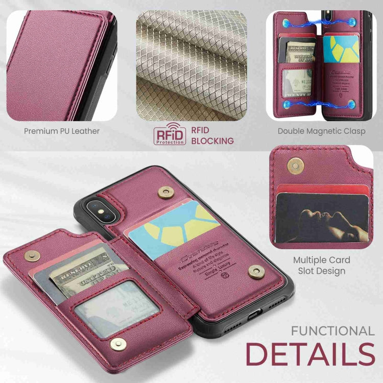 For iPhone XS / X CaseMe C22 Card Slots Holder RFID Anti-theft Phone Case(Wine Red) - More iPhone Cases by CaseMe | Online Shopping UK | buy2fix