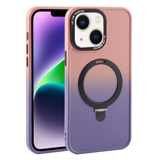 For iPhone 14 Gradient MagSafe Holder Liquid TPU Hybrid PC Phone Case(Pink Purple) - iPhone 14 Cases by buy2fix | Online Shopping UK | buy2fix