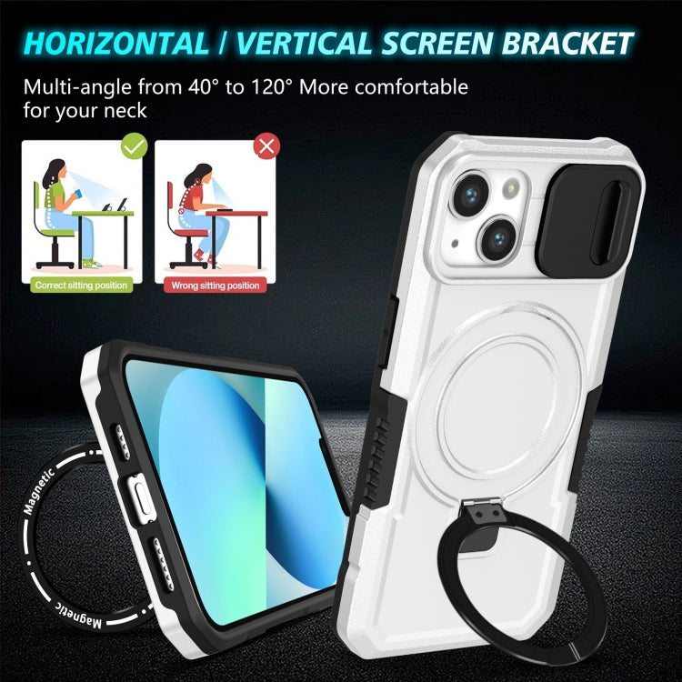 For iPhone 13 Sliding Camshield Magsafe Holder TPU Hybrid PC Phone Case(Black White) - iPhone 13 Cases by buy2fix | Online Shopping UK | buy2fix