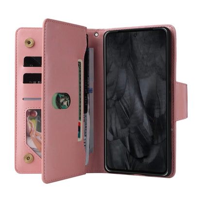 For Google Pixel 8 Pro Rivet Buckle 9 Cards Three Fold Leather Phone Case(Rose Gold) - Google Cases by buy2fix | Online Shopping UK | buy2fix