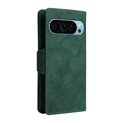 For Google Pixel 9 Rivet Buckle 9 Cards Three Fold Leather Phone Case(Green) - Google Cases by buy2fix | Online Shopping UK | buy2fix