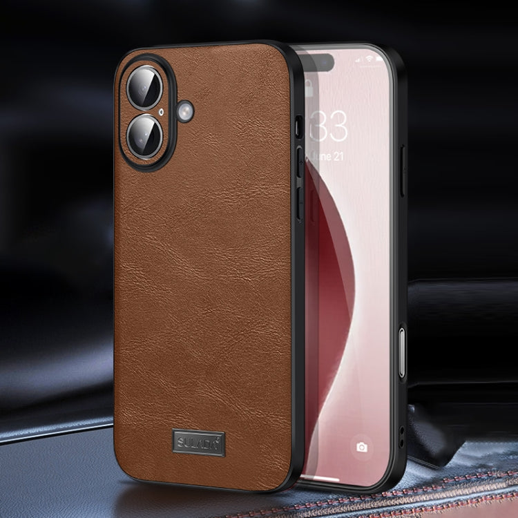 For iPhone 16 SULADA Shockproof TPU Hybrid Handmade Leather Phone Case(Brown) - iPhone 16 Cases by SULADA | Online Shopping UK | buy2fix