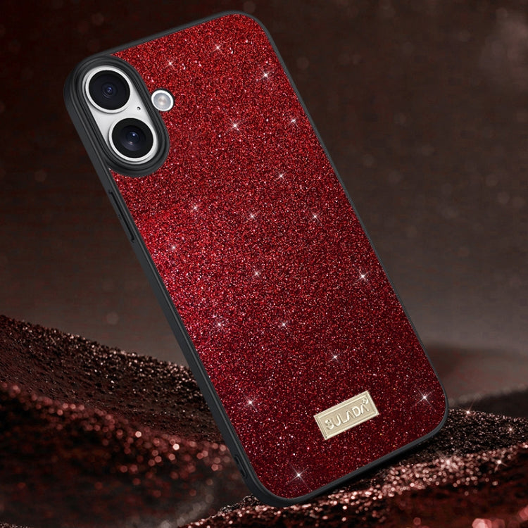 For iPhone 16 Plus SULADA Glittery PC Hybrid TPU Handmade Leather Phone Case(Red) - iPhone 16 Plus Cases by SULADA | Online Shopping UK | buy2fix