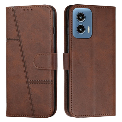 For Motorola Moto G Play 5G 2024/G 5G 2024 Stitching Calf Texture Buckle Leather Phone Case(Brown) - Motorola Cases by buy2fix | Online Shopping UK | buy2fix