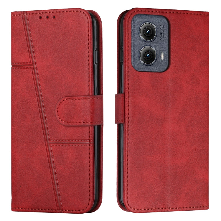 For Motorola Edge 2024 Stitching Calf Texture Buckle Leather Phone Case(Red) - Motorola Cases by buy2fix | Online Shopping UK | buy2fix