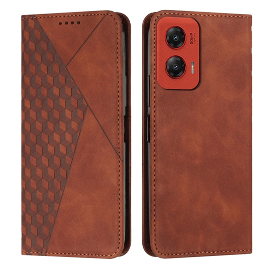 For Motorola Moto G Stylus 5G 2024 Diamond Splicing Skin Feel Magnetic Leather Phone Case(Brown) - Motorola Cases by buy2fix | Online Shopping UK | buy2fix