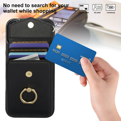 For iPhone 16 Plus Ring Holder RFID Card Slot Phone Case(Black) - iPhone 16 Plus Cases by buy2fix | Online Shopping UK | buy2fix