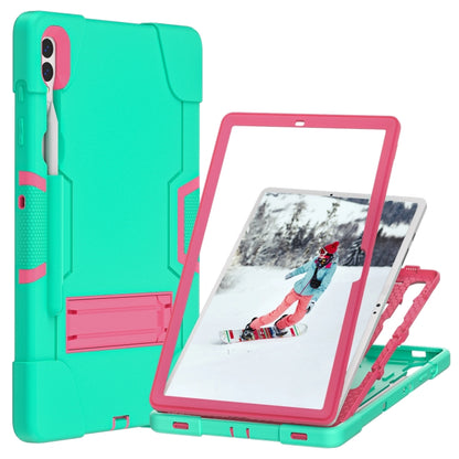 For Samsung Galaxy Tab S9+ Contrast Color Silicone PC Tablet Case with Holder(Mint Green + Rose Red) - Galaxy Tab S9+ Cases by buy2fix | Online Shopping UK | buy2fix